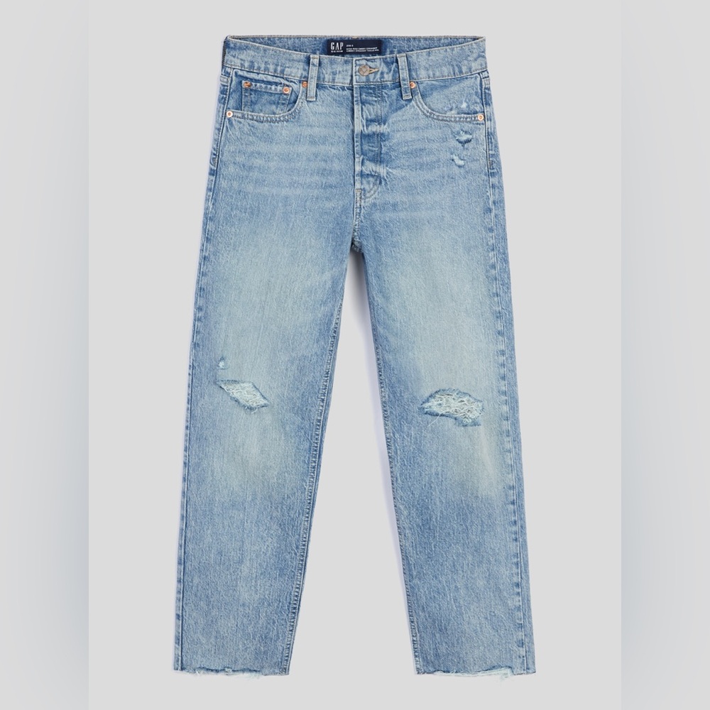 GAP High Rise Cheeky Straight Jeans w/ Washwell Distressed Light Wash 18/34L NWT